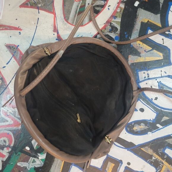 Brown Leather Ruffle Handbag Boho Chic Floral Accent Purse, Vintage-inspired - Picture 10 of 12